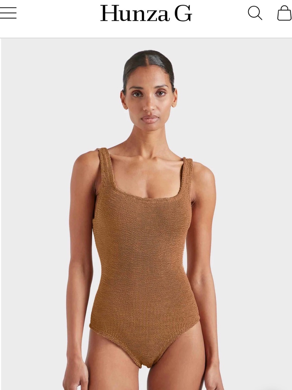 NWT Hunza G Square Neck One Piece Swimsuit in Metallic Cocoa OS EUC